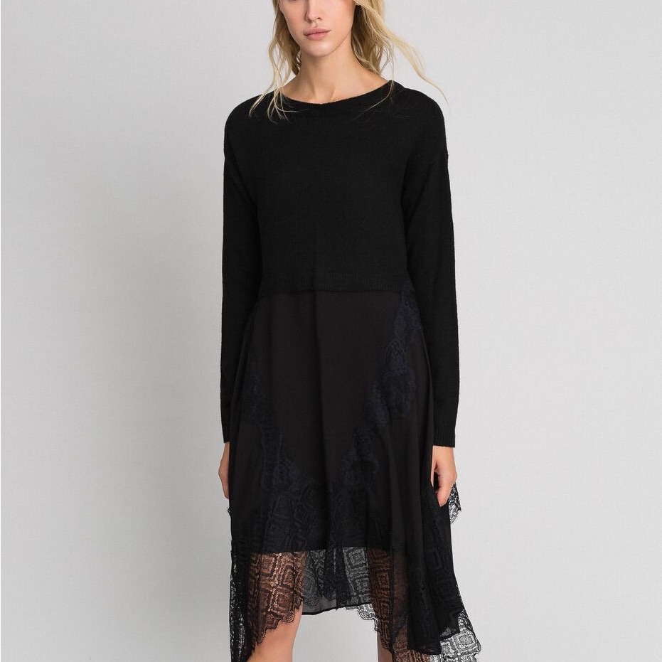 Twinset Knitted Dress With Georgette And Lace